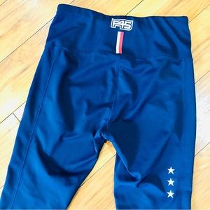 F45 logo fitness yoga CrossFit gym workout leggings crop style navy blue…